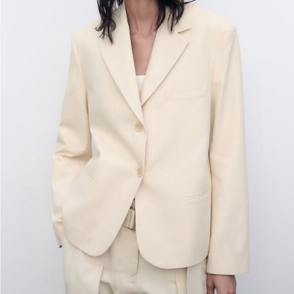 Zara Buttoned Cotton Blazer New - Picture 2 of 9